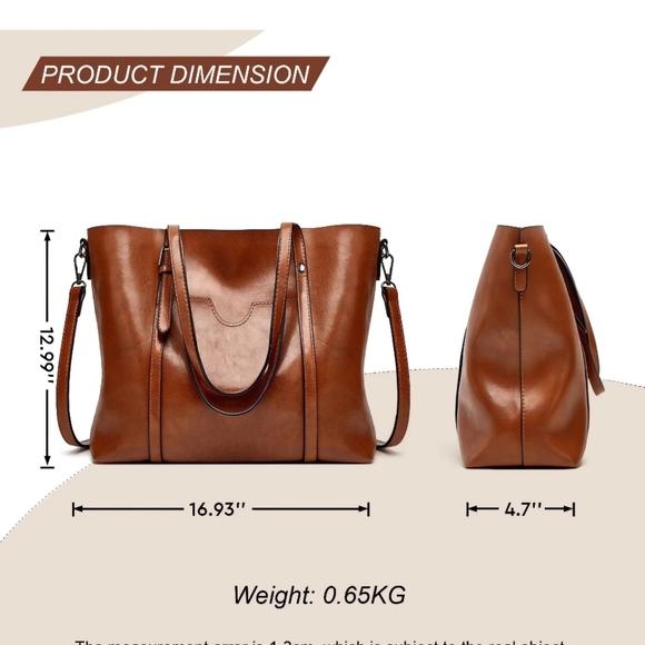 NWT Large Leather Shoulder Tote Bag - Picture 6 of 8